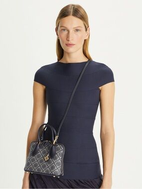 Navy Structured Cap-Sleeve Top